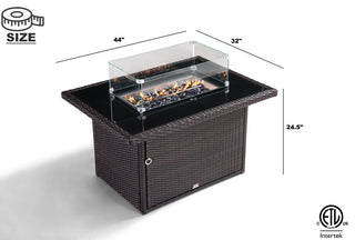 Hudson 44 in.x32 in. Outdoor Brown Wicker Aluminum Propane Fire Pit Table