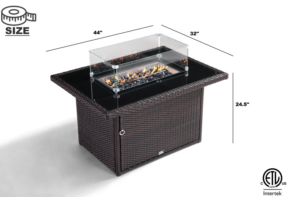 Hudson 44 in.x32 in. Outdoor Brown Wicker Aluminum Propane Fire Pit Table