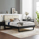 Platform Bed Frame, Queen Size, Fabric, Wood, Black Beige, Modern Mid-Century