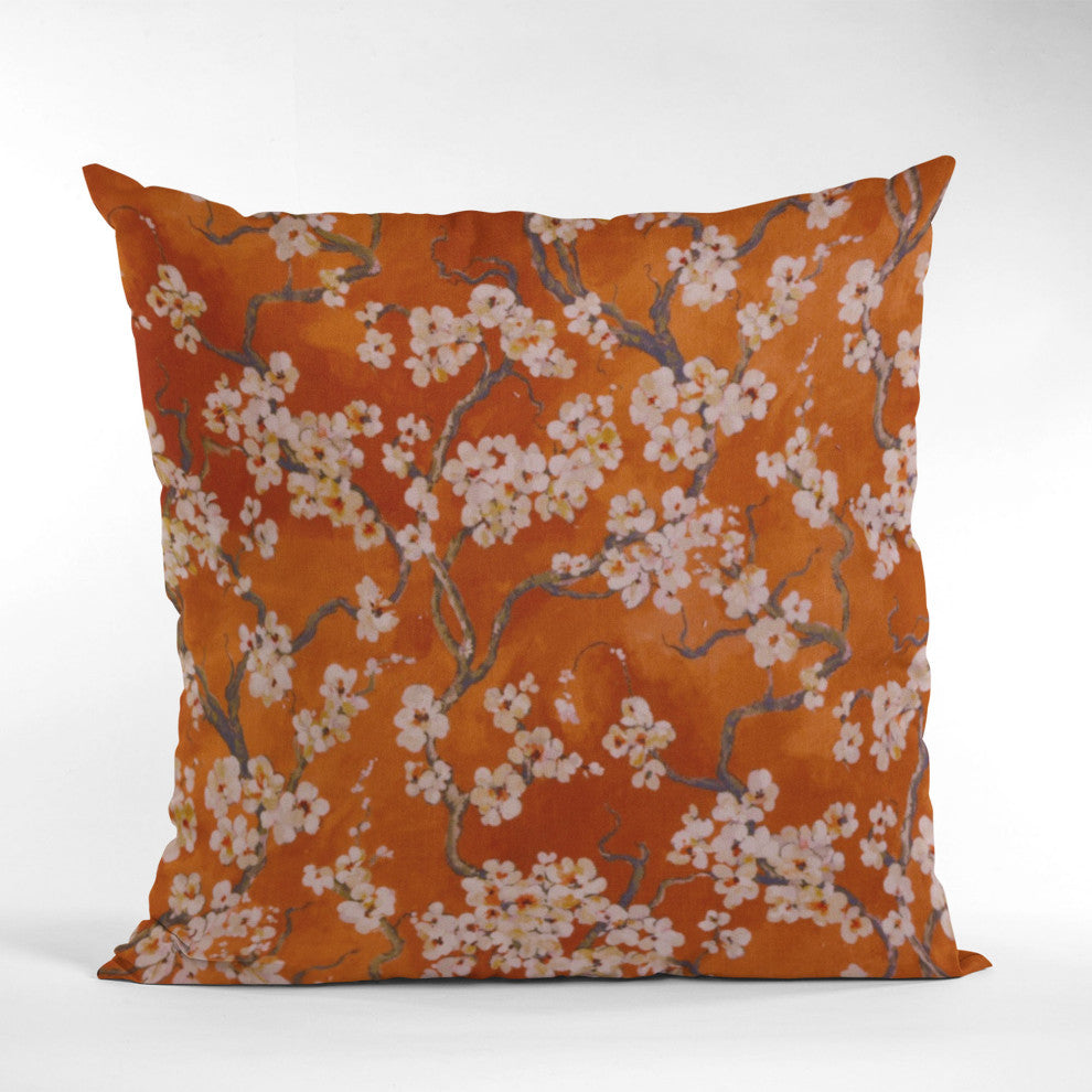 Persimmon Garden Cherry Blossoms Luxury Throw Pillow, Double sided 20"x30" Queen