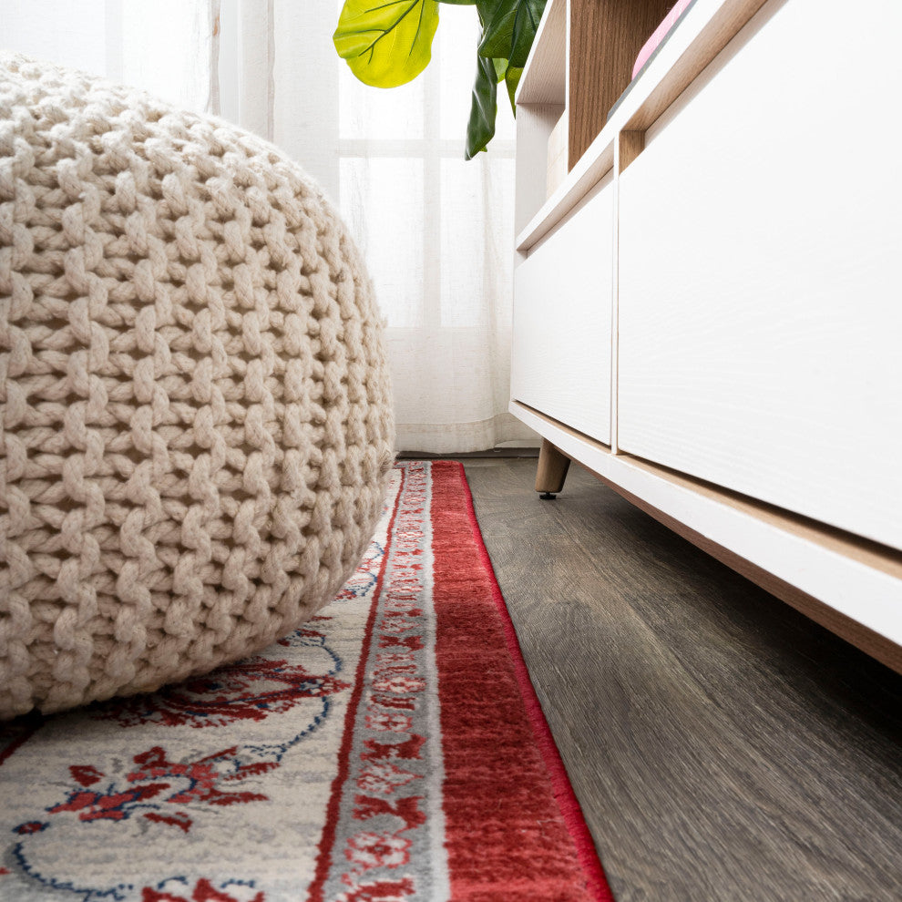 Modern Persian Vintage Moroccan Traditional Red/Ivory 2 ft. x 8 ft. Runner Rug