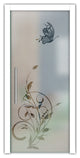 Frameless Pocket Sliding Glass Door, Sandblasted Design, 32"x80" Inches, T-Handle Bar, Semi-Private