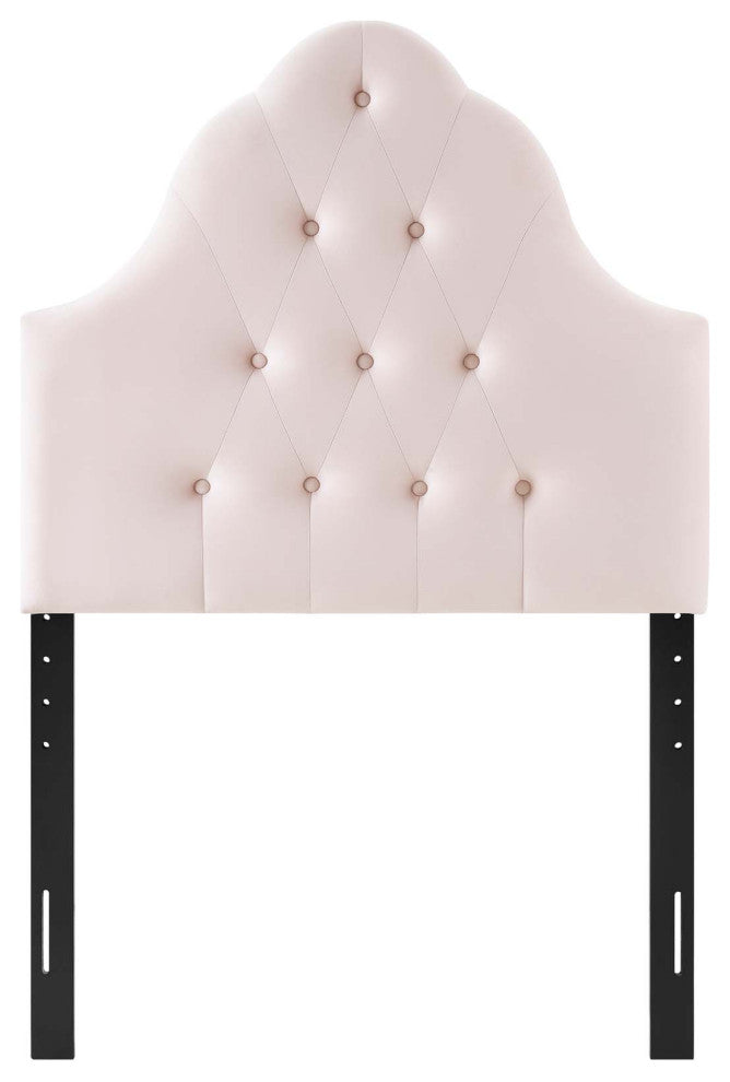 Contemporary Modern Bedroom Twin Size Tufted Headboard, Velvet Fabric, Pink