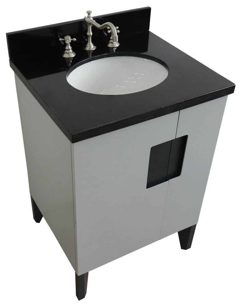 25" Single Sink Vanity, Light Gray Finish With Black Galaxy Granite