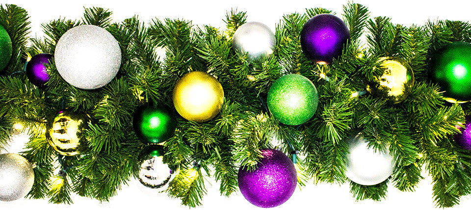 9'' Blended Pine Garland Decorated With The Mardi Gras Ornament