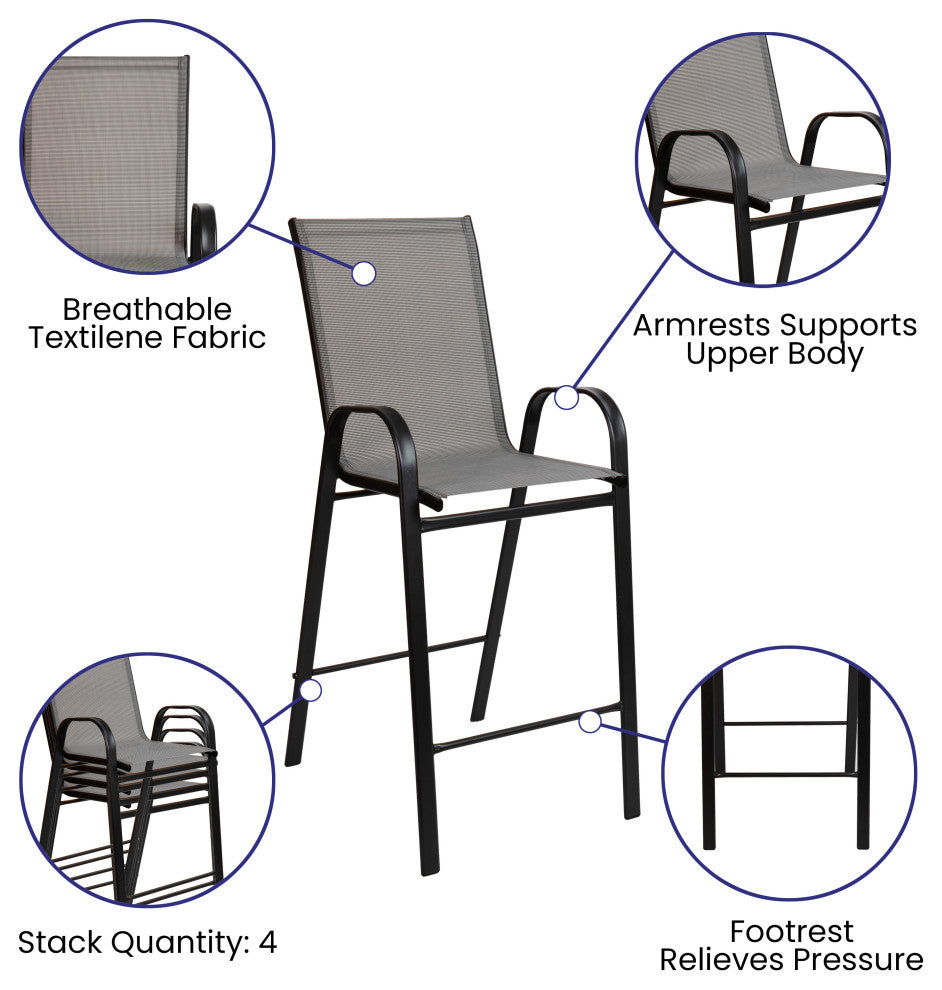 Brazos Series Stackable Outdoor Barstools Set of 2, Gray