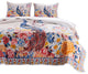 Benzara BM280421 3 Piece Full Quilt Set, Peacock, Floral Print, Multicolor