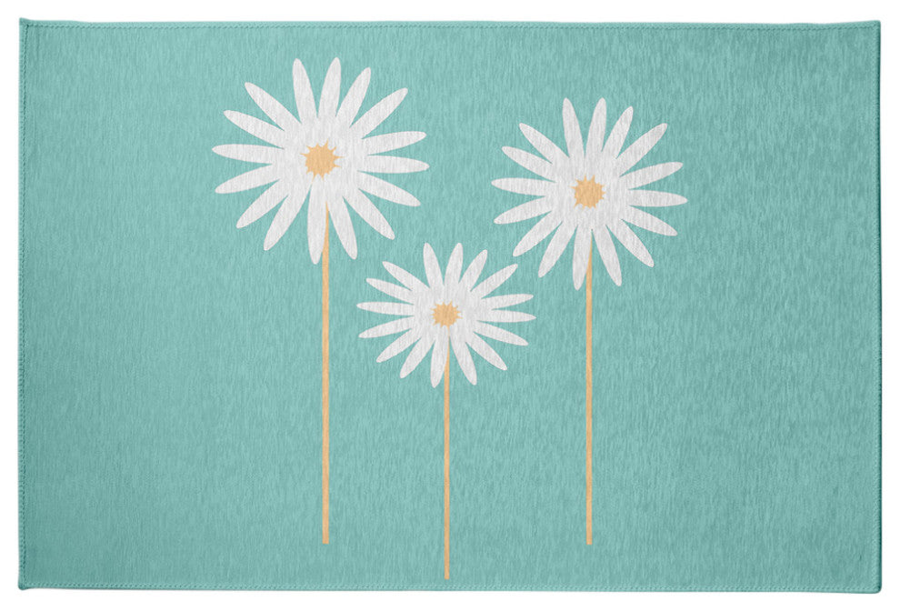 Floral Print Spring Chenille Rug, Light Blue, 4'x6'