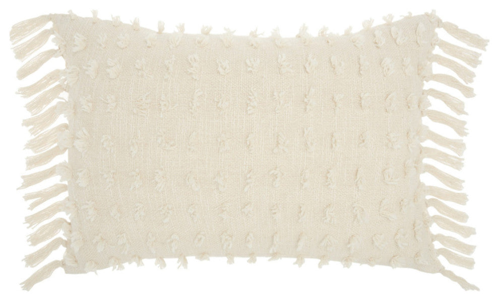 Tassel Detailed White Lumbar Pillow