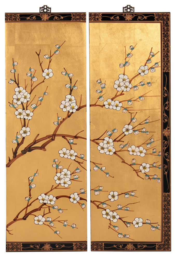 Gold Lacquer Wall Plaque Cherry Blossom