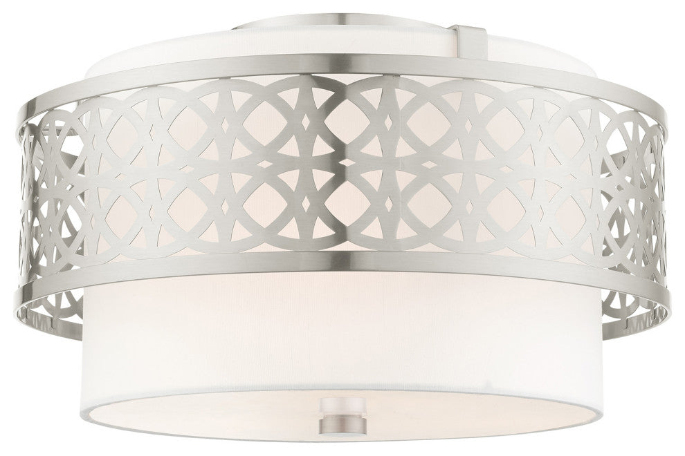 Brushed Nickel Fretwork, Ornamental, Transitional, Sophisticated Semi Flush