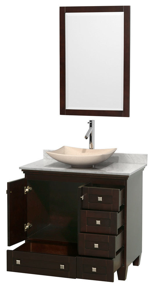 Acclaim 36" Espresso Single Vanity, Carrara Marble Top, Arista Sink, 24"