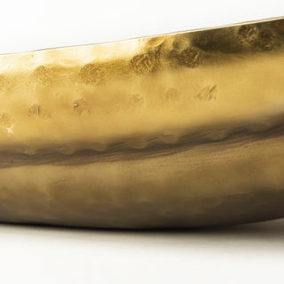 Set of Two Gold Boat Shaped Hammered Bowls