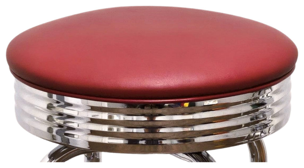 Retro Home Double Ring Chrome Pan Swivel 30" Bar Stool, Wine
