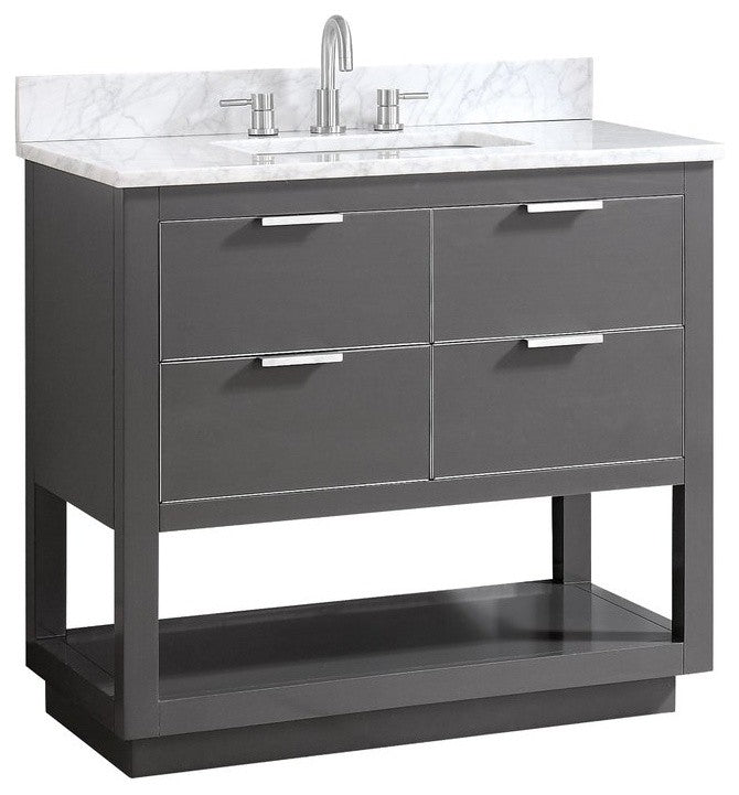 Avanity Allie 37 In. Vanity, Twilight Gray/ Silver, Natural 1" Carrara White Marble Countertop and Backsplash