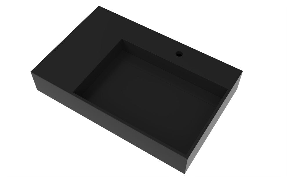 CastelloUSA Juniper Wall Mounted Countertop Concealed Drain Basin Sink, Black, 30", Right Basin, Standard