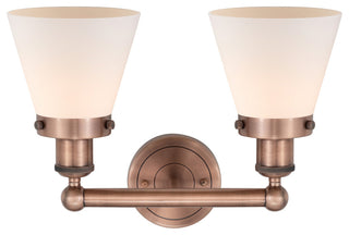Edison Small Cone-2 Lt 16"Bath Vanity Lt-Antique Copper Finish-Matte White Shade