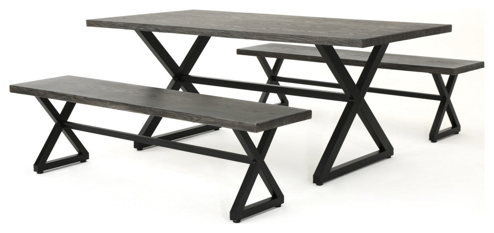 GDF Studio 3-Piece Rosarito Outdoor Aluminum Picnic Set With Black Steel Frame