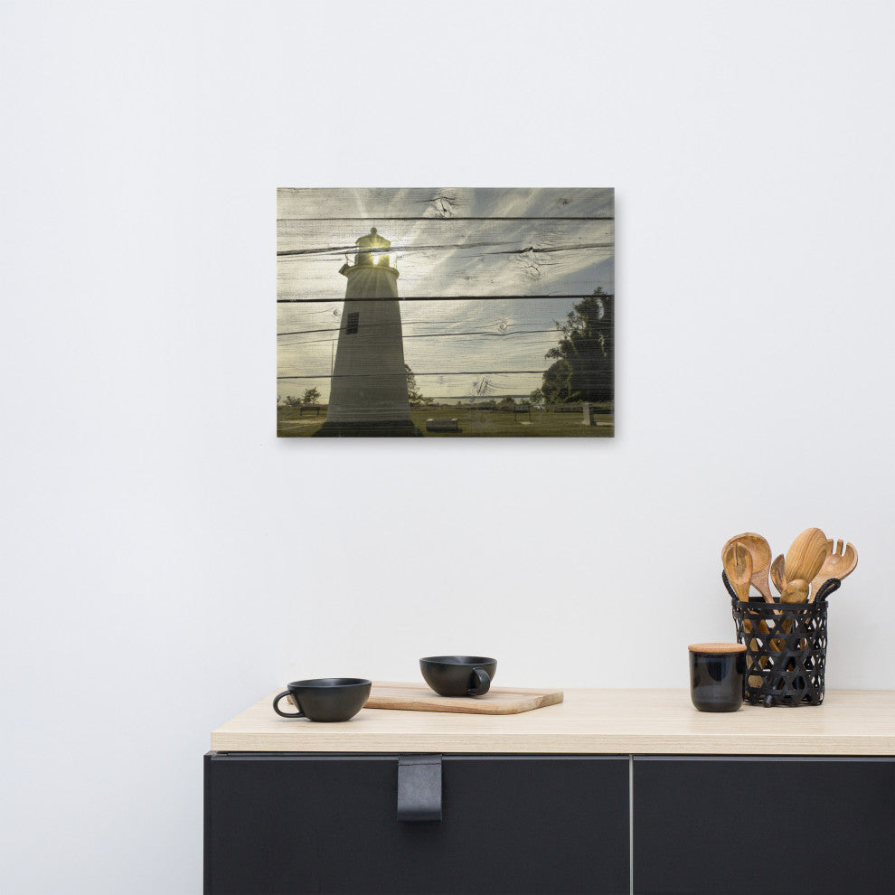 Faux Rustic Reclaimed Wood Turkey Point Lighthouse Canvas Prints, 18" X 24"
