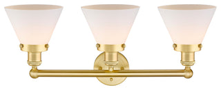 Edison Large Cone 3-Light 26" Vanity Light, Satin Gold Finish, Matte White Shade