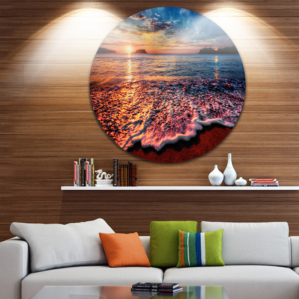 Peaceful Evening Beach View, Seashore Round Wall Art, 11"