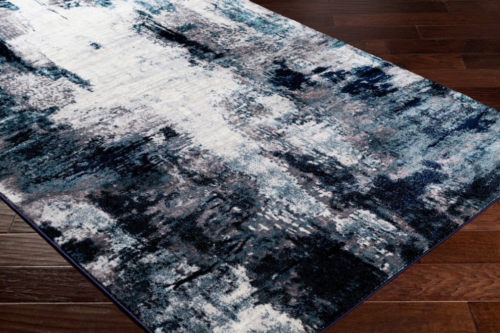 Surya Wanderlust WNL-2309 6'7"x9' Rug, Aqua/Navy/White/Silver Gray/Black