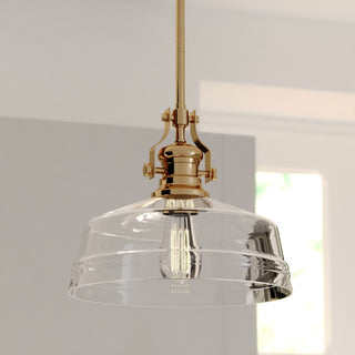 Beloit Farmhouse Pendant Ceiling Light Clear Glass, Brushed Gold, 12"wx20.25"hx12"d