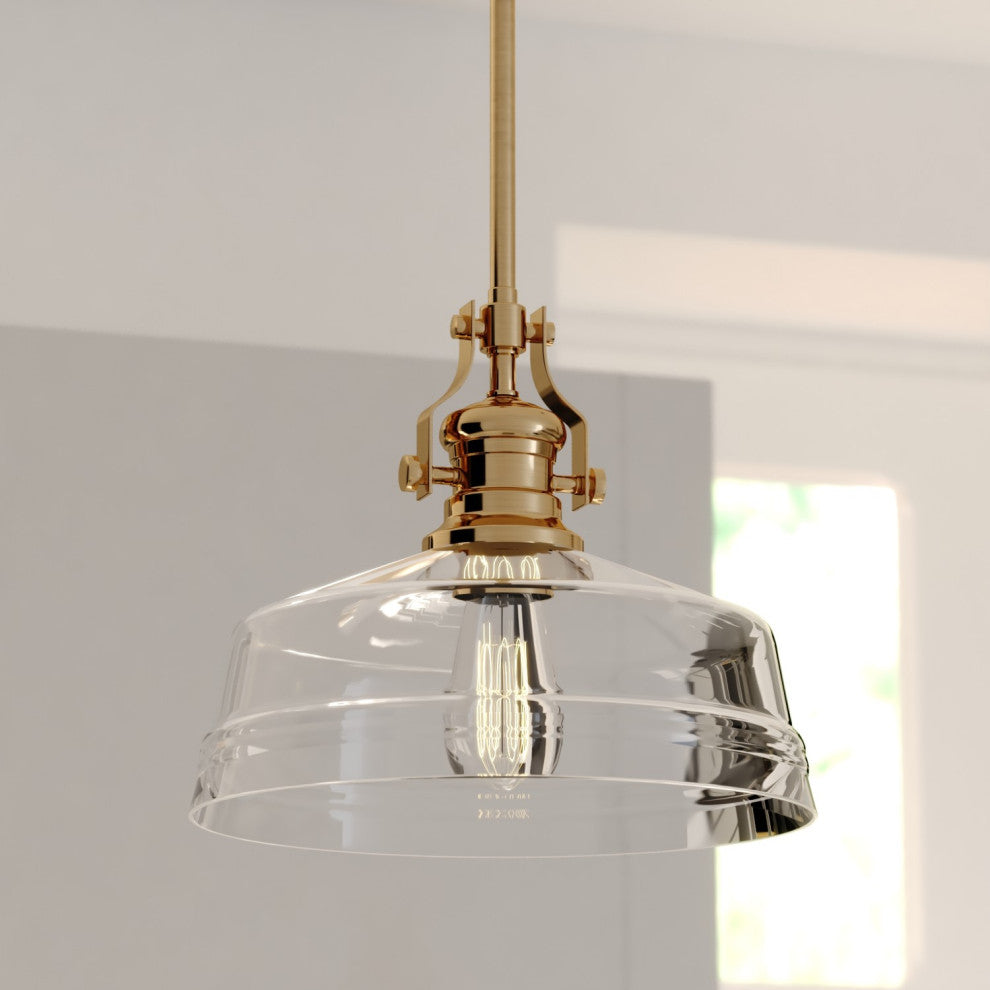 Beloit Farmhouse Pendant Ceiling Light Clear Glass, Brushed Gold, 12"wx20.25"hx12"d