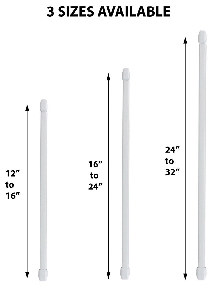 Bundle 2 Cafe Curtain Rods and 4 Self Adhesive Hooks, White, 12" to 16"