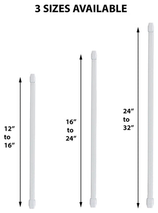 Bundle 2 Cafe Curtain Rods and 4 Self Adhesive Hooks, White, 12" to 16"