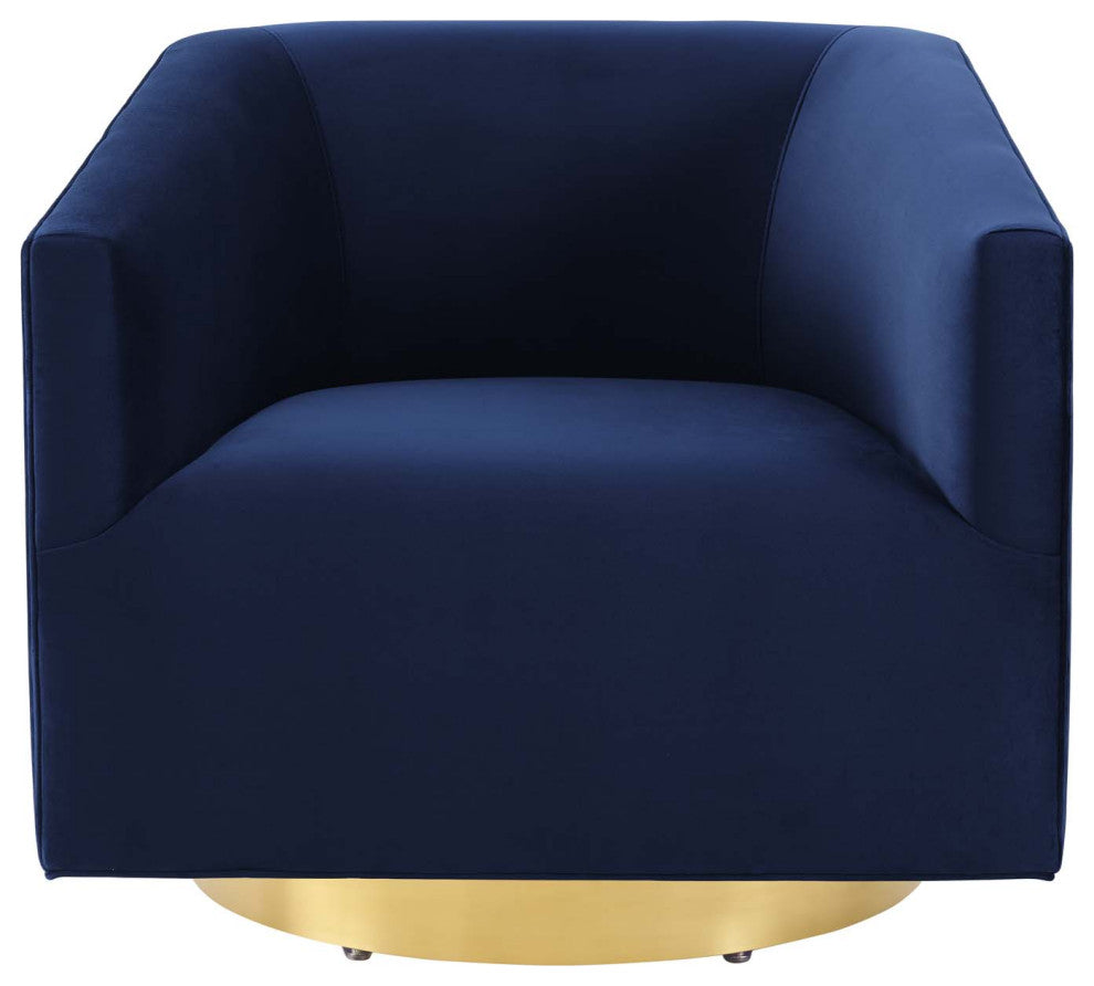 Armchair Accent Swivel Chair, Velvet, Gold Dark Blue, Modern, Lounge Hospitality