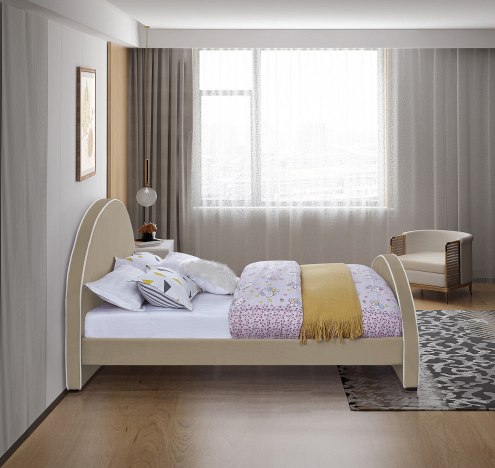 Brody Velvet Upholstered Bed, Beige, Queen