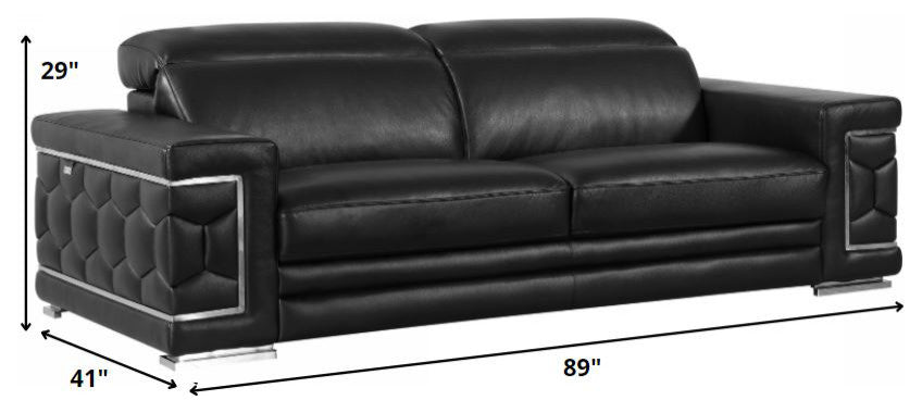 114" Sturdy Black Leather Sofa Set
