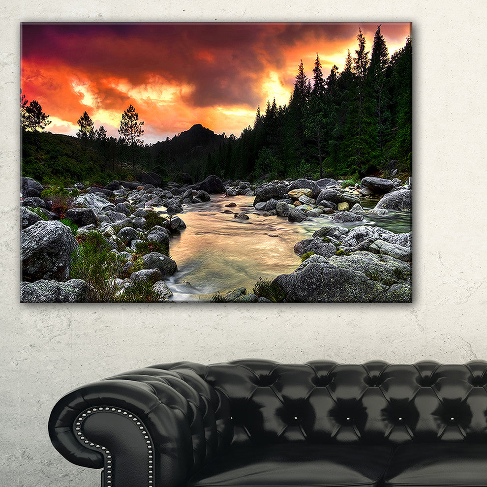 "Rocky Mountain River At Sunset" Wall Art Landscape, 40"x30"