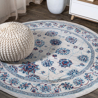 Modern Persian Moroccan Ivory/Blue/Red 6' Round Area Rug