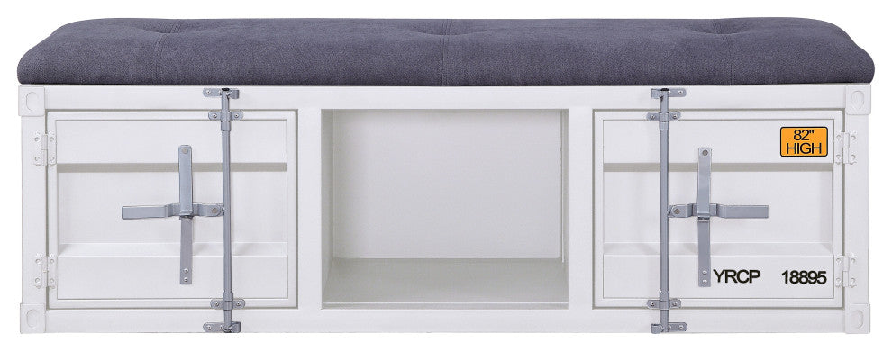 ACME Cargo Storage Bench, Gray Fabric and White