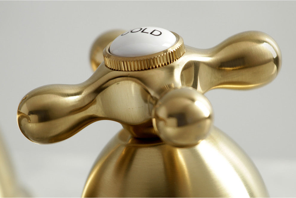 Kingston Brass Widespread Bathroom Faucet With Brass Pop-Up, Brushed Brass