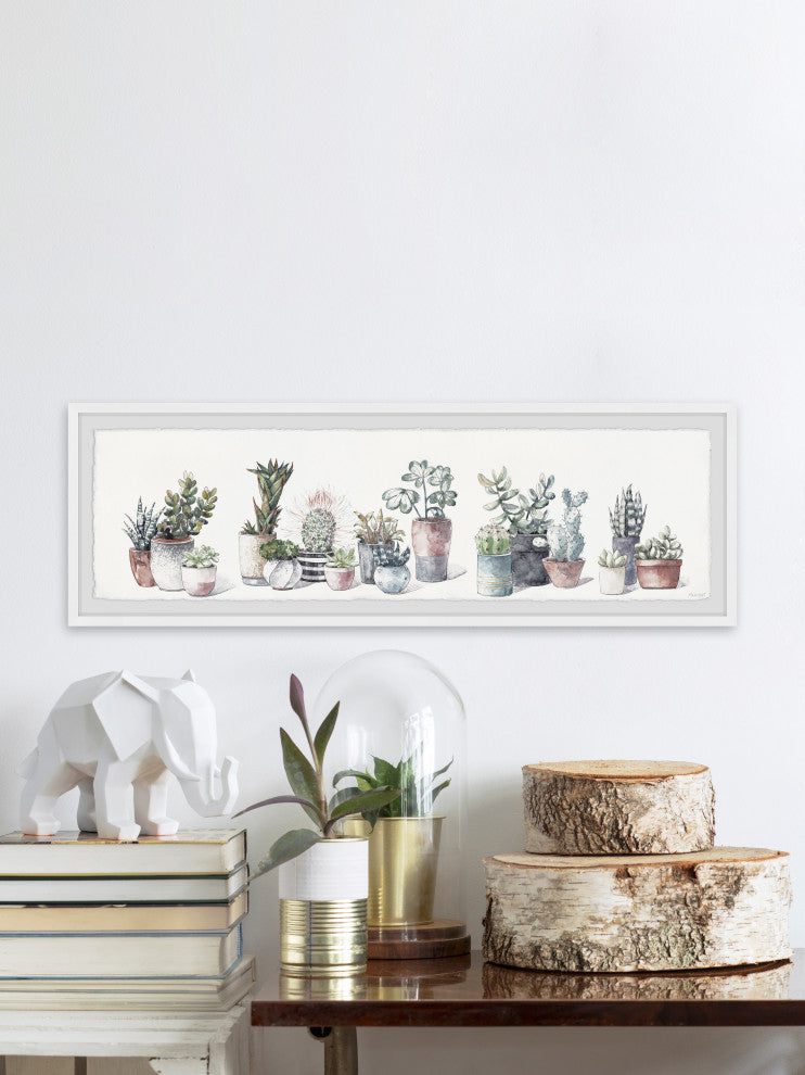 "Green Plants Arrangement" Framed Painting Print, 45x15
