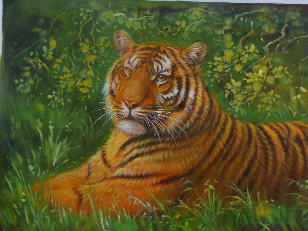 Oil Paint Canvas Art Portrait Tiger Wall Decor