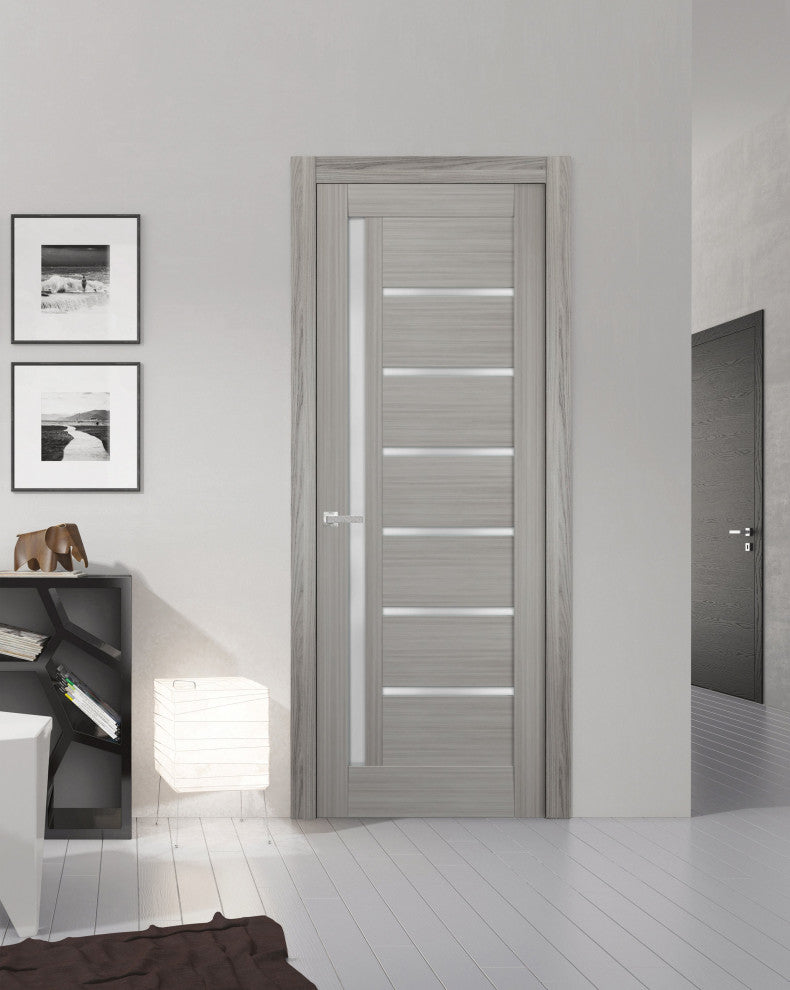 Solid French Door Frosted Glass | Quadro 4088 Grey Ash | -24 x 80