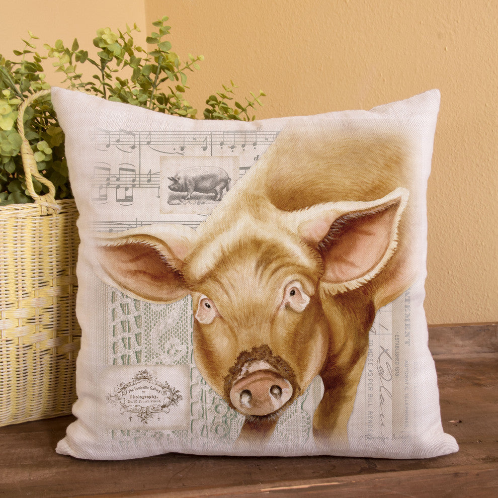 Country Life 18"x18" Pig Pillow, White