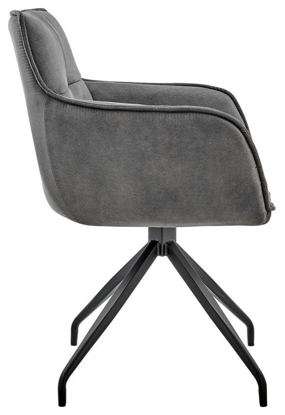 Noah Dining Room Accent Chair in Charcoal Fabric and Brushed Stainless Steel...
