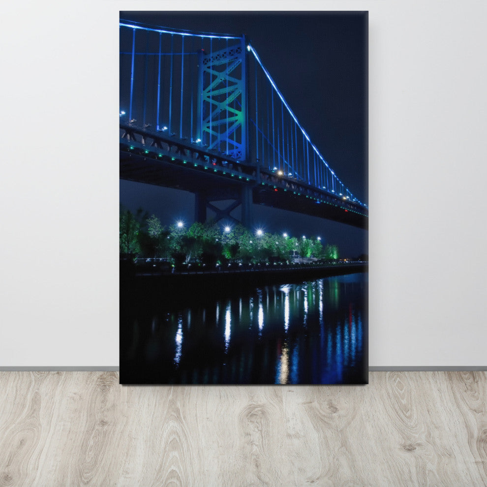 The Ben Franklin Bridge 3 Night Photography Canvas Wall Art Print, 24" X 36"