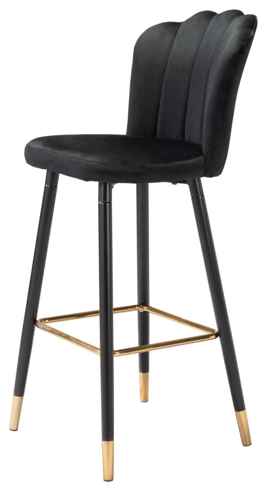 Bar Stool Chair Barstool, Steel Metal, Fabric, Black, Gold, Kitchen Cafe Bistro
