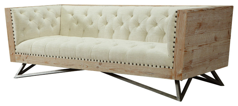 Regis Cream Sofa With Pine Frame and Gunmetal Legs