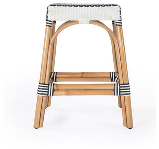 Robias Rectangular Rattan 24.5" Counter Stool, Navy Stripe
