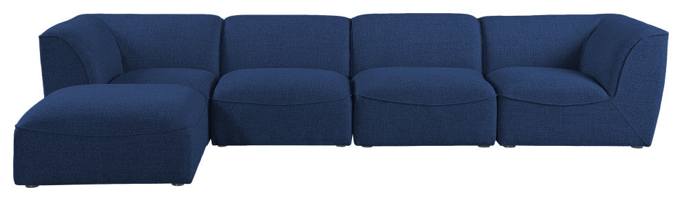 Miramar Linen Textured Fabric  5-Piece Modular L-Shaped Sectional, Navy
