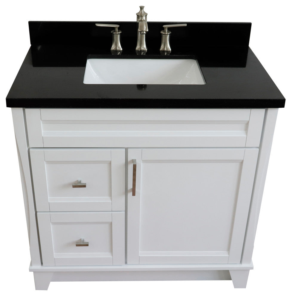 37" Single Sink Vanity, White Finish With Black Galaxy Granite