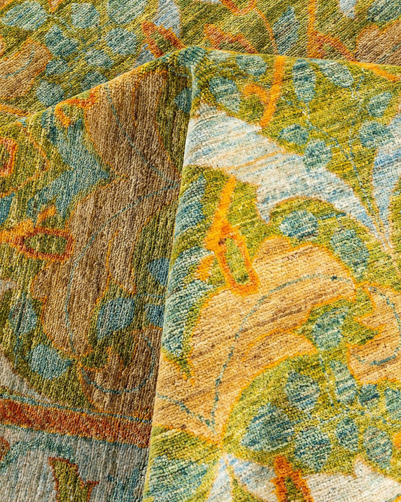 Overdyed, One-of-a-Kind Hand-Knotted Area Rug Green, 8'10"x12'3"