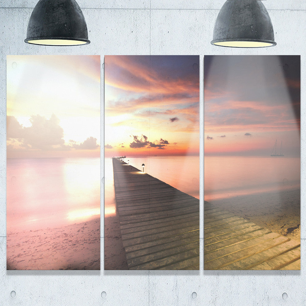 "Wooden Boardwalk into Colorful Sea" Metal Wall Art, 3 Panels, 36"x28"